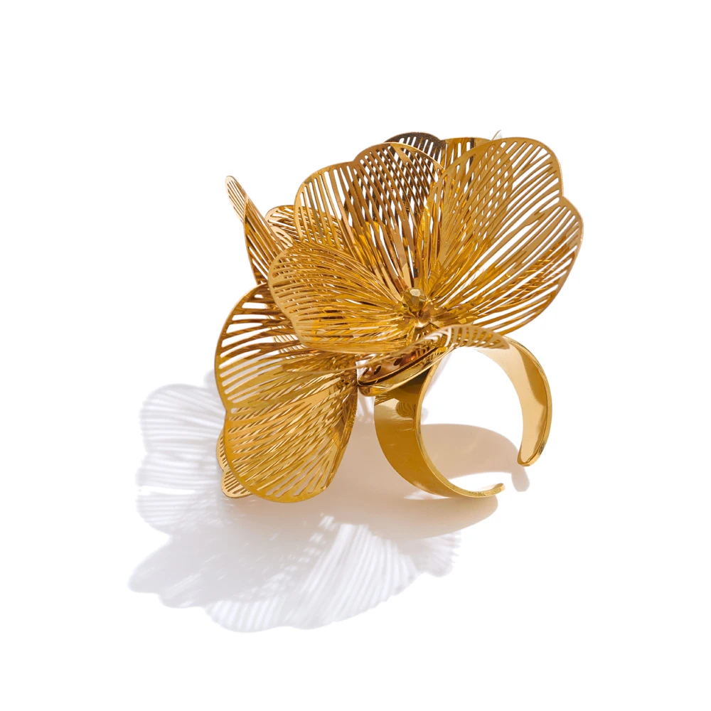 Anel Floral Ajustável Elegância Chic
