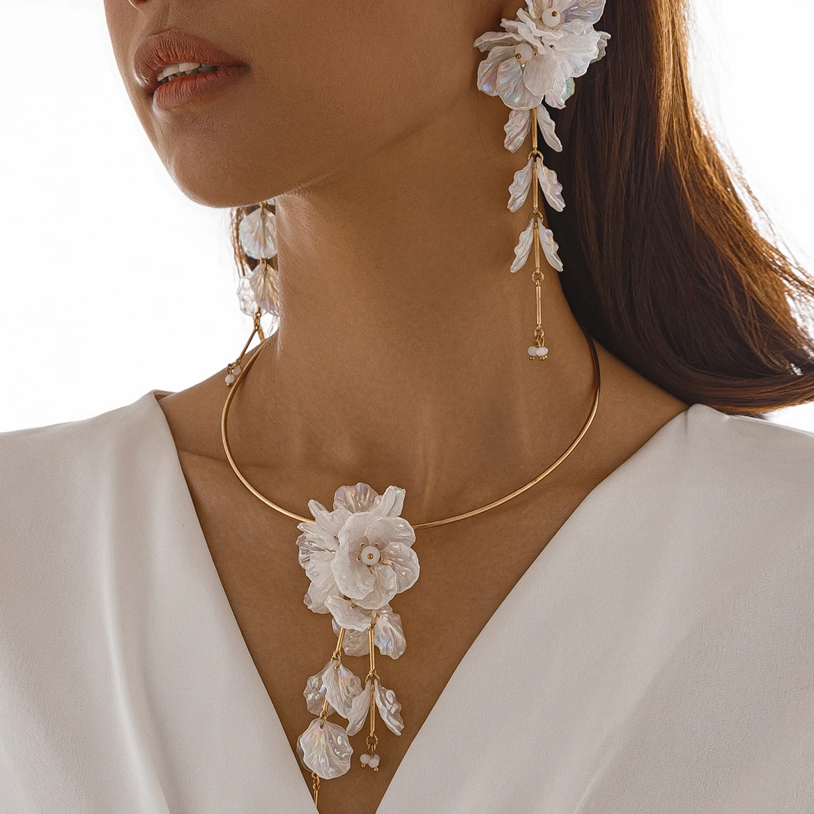 Conjunto Elegante de Joias Boho com Flores